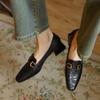 Krazing Pot Sheepskin Round Toe Chunky Heels Autumn Summer Shoes Slip On Women Retro Fashion Pumps
