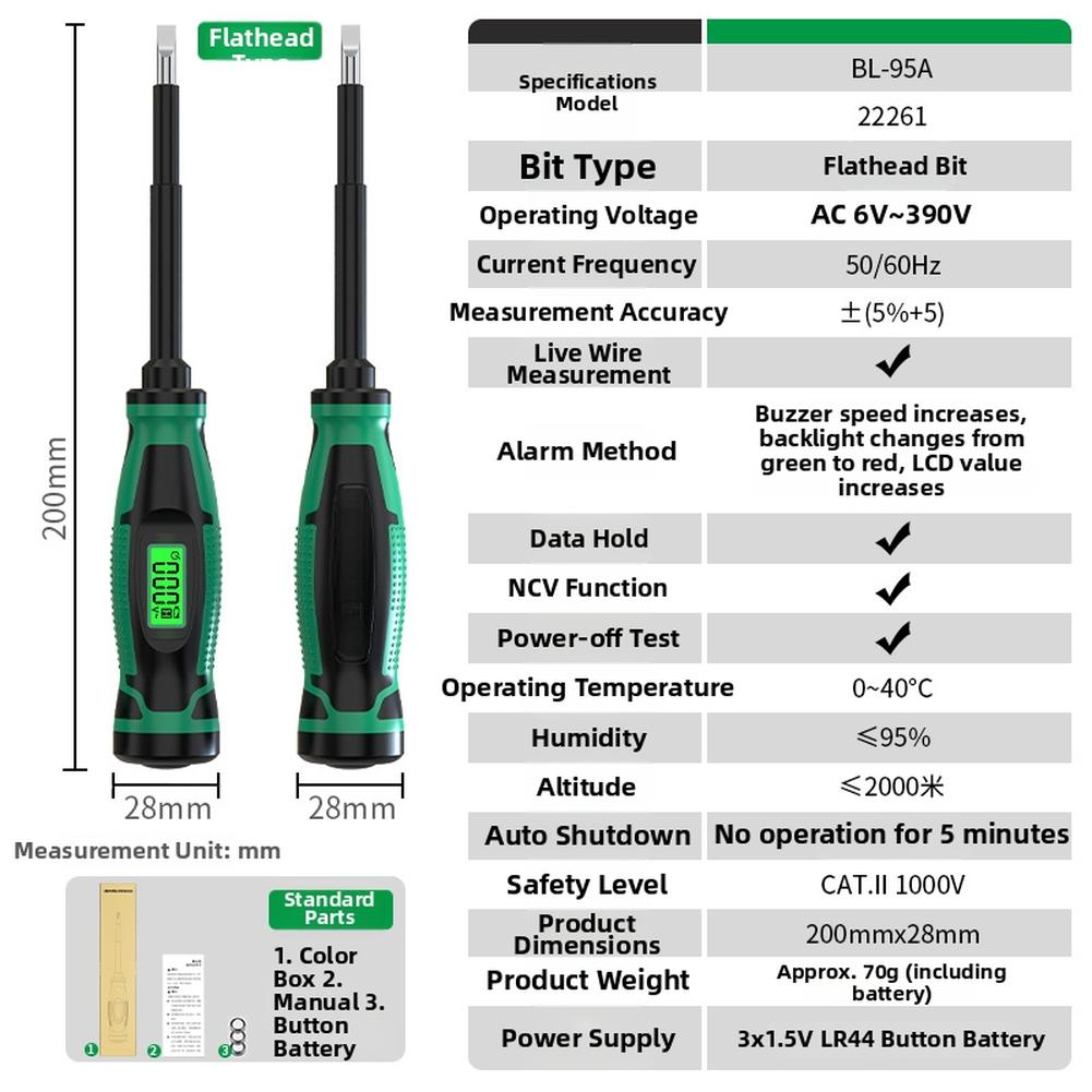 

Voltage Testing Screwdriver with Smart Digital Display No Touch Detection 6V to 390V LED and Audible Alerts with 4.8 N m Torque
