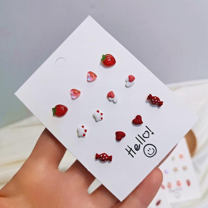 Christmas 925 Silver Needle Ear Stud Set: Cute Red Flowers & Girly Designs from Japan and South Korea