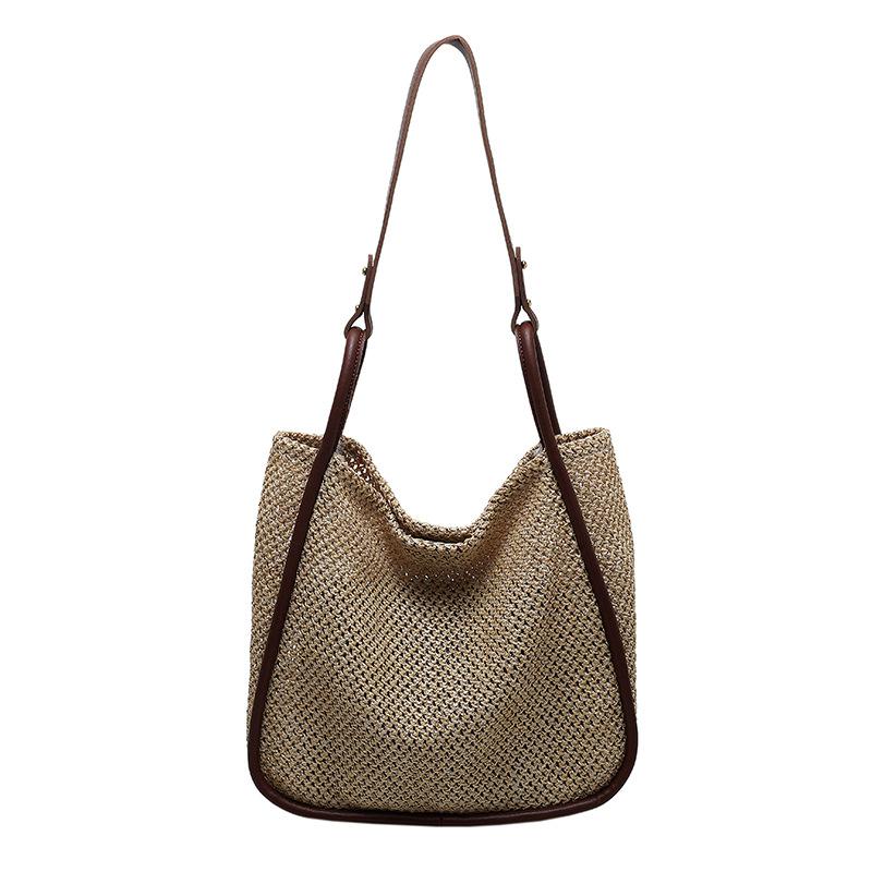 

Модная контрастная плетеная сумка с прорезями, портативная, для пляжного отдыха, досуга, на плечо, женская, идеально подходит для повседневного использования, путешествий и пляжных прогулок