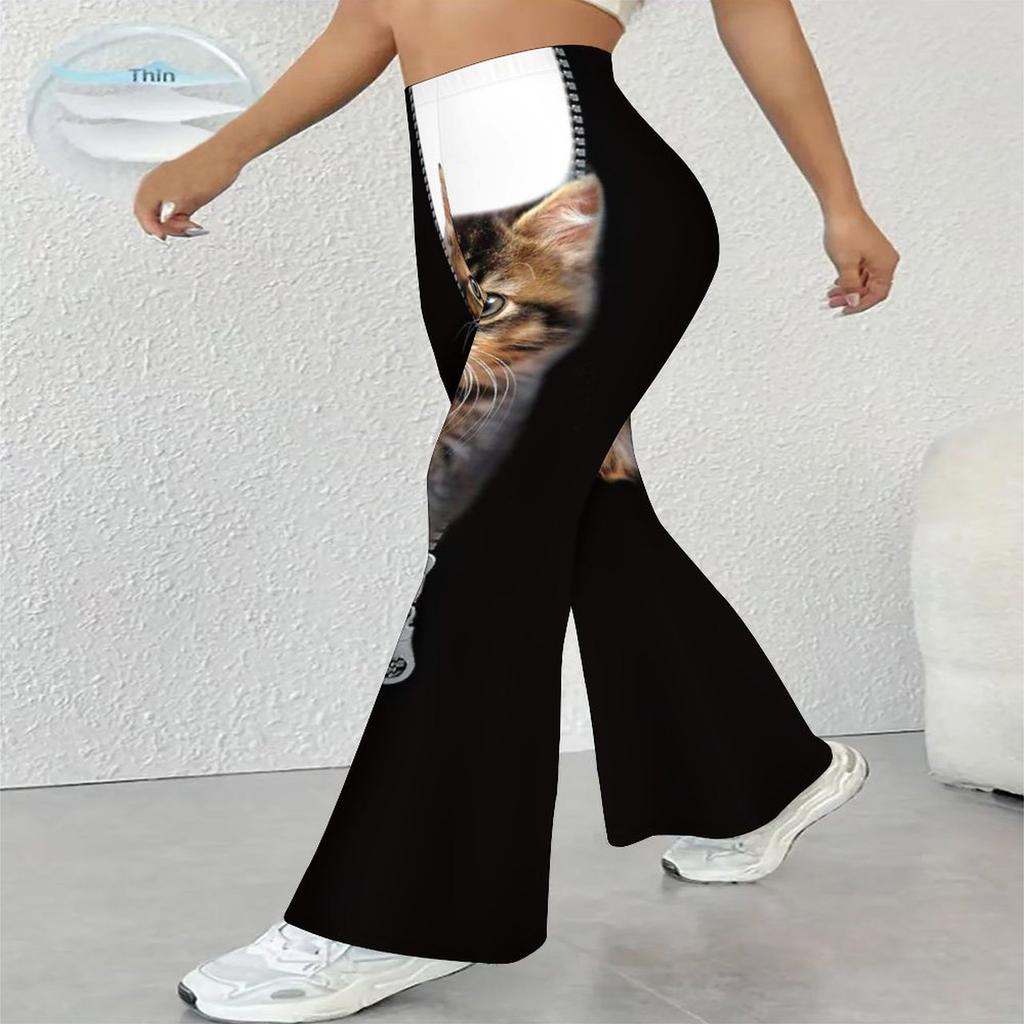 Women's Casual High Waist Flare Pants, Geometric Pattern Print Streetwear Bell Bottom Trousers