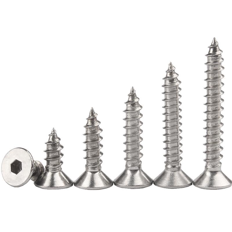 8.8 Grade Nickel-Plated Countersunk Hex Socket Self-Tapping Screws, Pointed Tail, M3/M4/M5