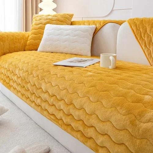 Water Ripple Plush Sofa Cover Thicken Soft Towel Universal Non-slip Sofa Mat Pad Winter Washable Couch Slipcovers Living Room