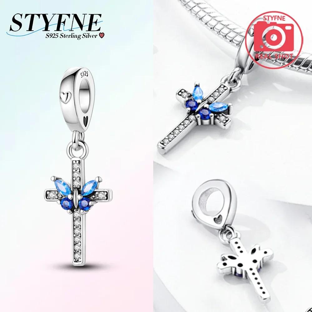 Blue Copper Beads Zircon Sunflower Purple Blue Cross Charms Fit Original Pendant Bracelet Women Jewelry