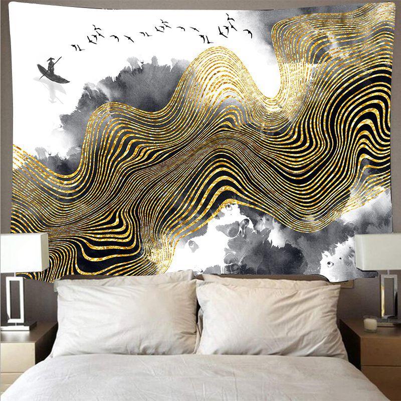 Chinese Style Hanging Cloth Scenery Background Art Painting Decor Lotus Goldfish Wall Carpet Home Decoration Gilding Tapestry 74x94cm(29x37in)