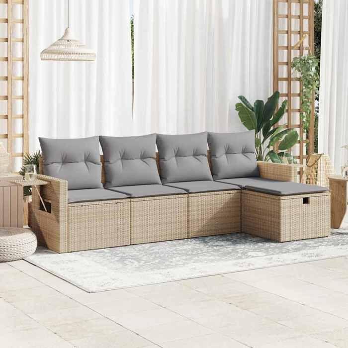 VidaXL Salon de jardin avec coussins 5 pcs beige résine tressée 3325465