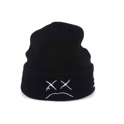 Sad Face Embroidered Beanie Hat Women Autumn Winter Knitted Hat Skullies Warm Hip Hop Ski Cap Casual Solid Street Hat
