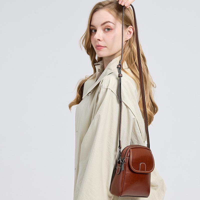 Women's Premium Waxed Leather Crossbody Bag - Lightweight Versatile Phe Pouch Shoulder Purse for Daily Use, Shopping & Travel