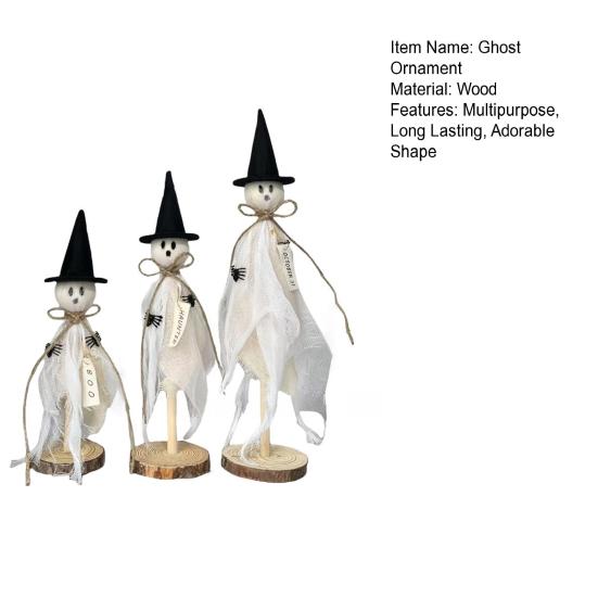 3Pcs Ghost Ornaments Wooden Halloween Decorations Adorable Shape Fabric Ghost Figures Table Decor Party Supplies