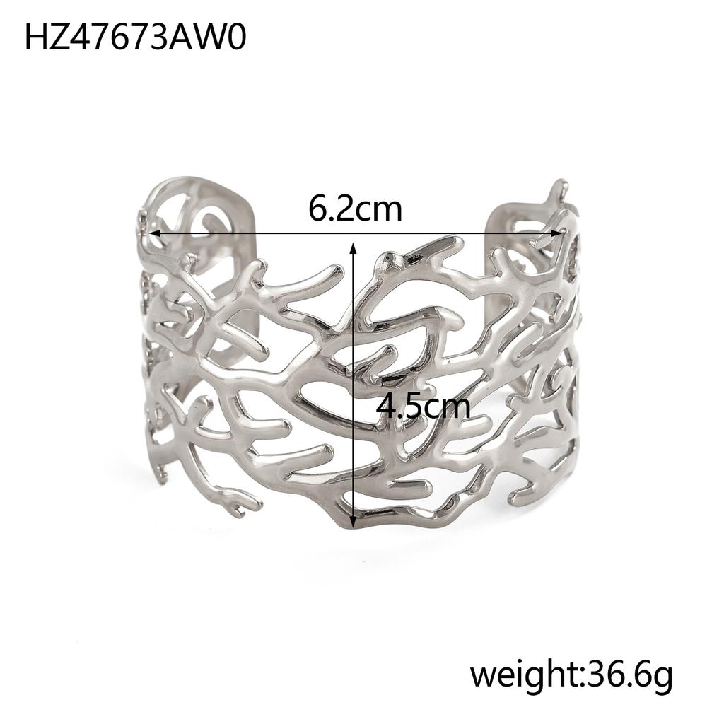 CARLIDANA High End Exaggerated Big Flower Hollow Out Leaf Open Wide Bangle Stainless Steel Non Tarnish Cuff Bracelet Women