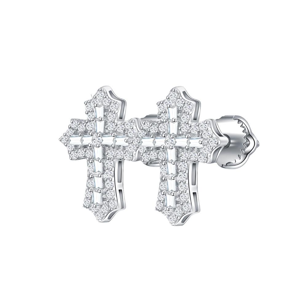 100% Full Moissanite Stud Earrings for Women Man Cross Ear Studs S925 Sterling Silver Fine Jewelry GRA