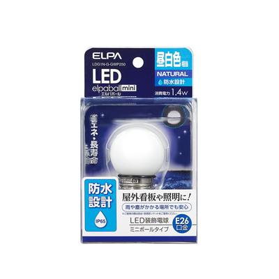 ELPA Waterproof LED Decorative Bulb, Mini Ball Shape, 26mm Base, G40, Daylight White, LDG1N-G-GWP250