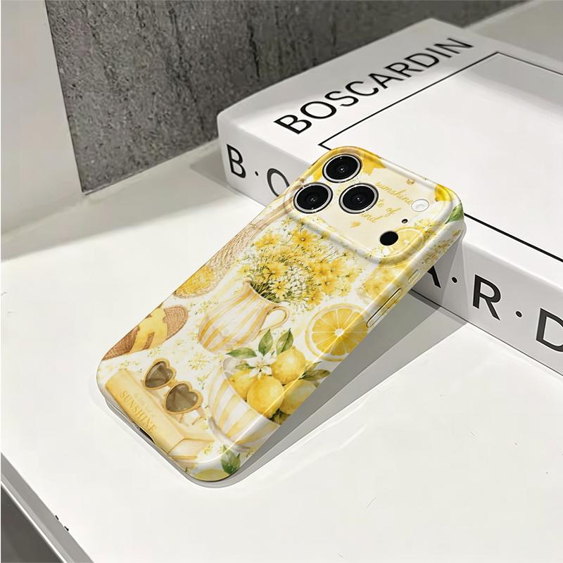 Cheerful Sunny Summer Lifestyle Yellow Floral Pattern Art Graphic Film Aesthetic Protective Shockproof Bumper Case Cover For iPhone 14 15 16ProMaxPlus