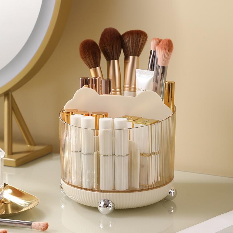 Desktop Rotating Makeup Brush Storage Cylinder, Cosmetic Storage Box, Shelf, Dressing Table Opening Lipstick Holder