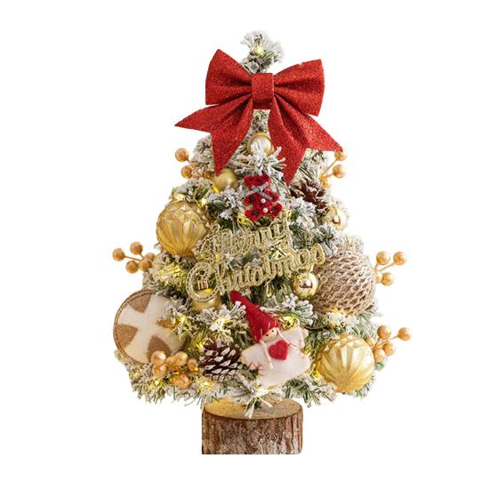 Mini Christmas Tree with LED Light Pre-lit Small Artificial Snow Flocked Tree with Ball Ornaments for Xmas Tabletop Indoor Holiday Decor