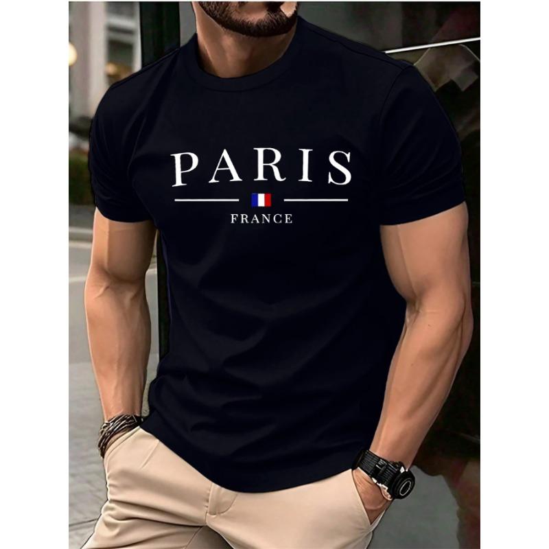 Summer Men's Casual Loose Plus Size Paris French Printed Sports Comfortable Round Neck Short Sleeved T-shirt