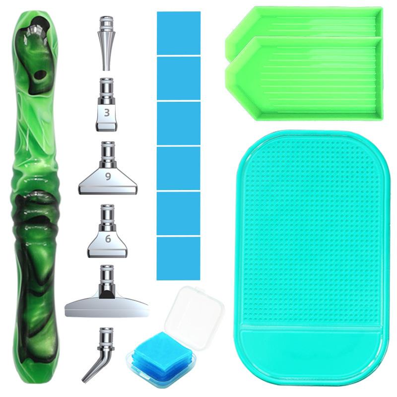 Harz Diamantmalerei Stift Set mit 6 austauschbaren Metallspitzen 6 Wachsblöcken 2 Sortierschalen und Bohrmatte für 5D Diamantmalerei Bastelbedarf