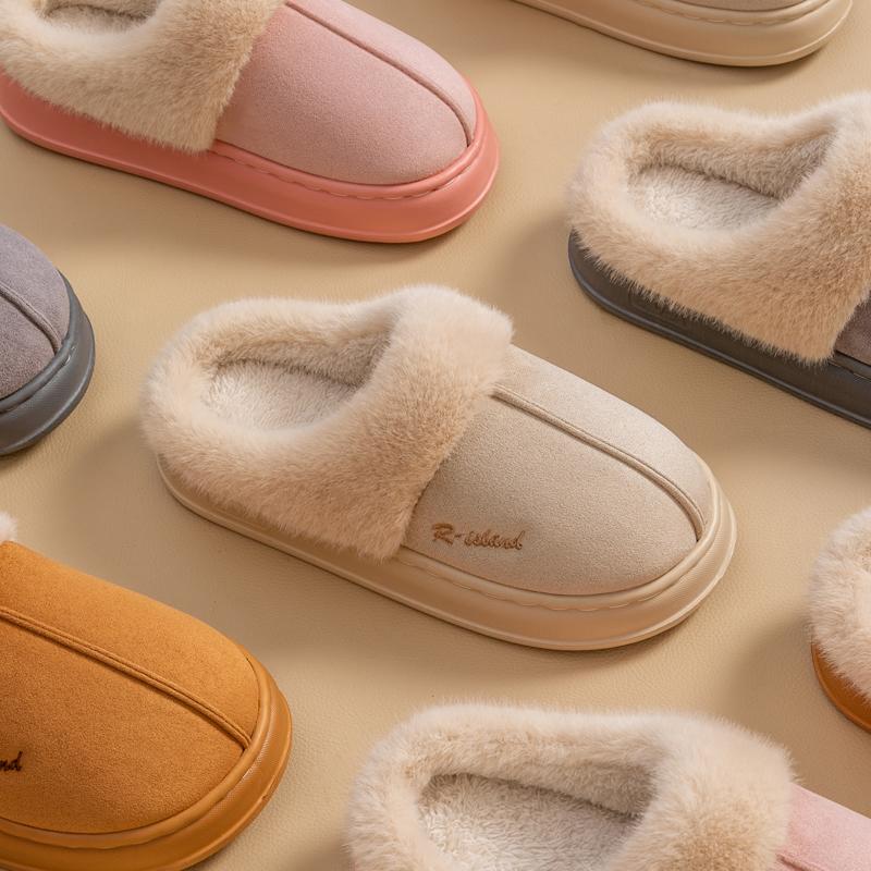 New Winter Warm Couple Style Concise Fluffy Slippers Women Men Non-slip Soft Cosy Slides Indoor Mule Ladies' Home Cotton Shoes