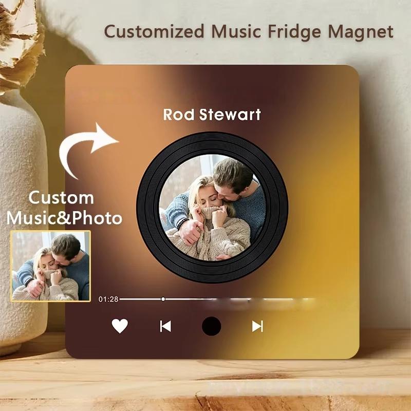 Brown Custom Photo Music Box Fridge Magnet Acrylic Frame Keepsake