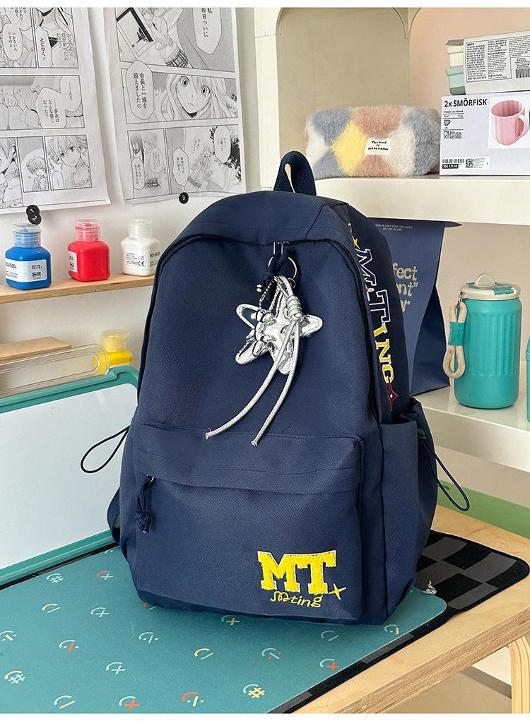 Schoolbag School Bag Junior High School Student College Student High School Student Backpack Simple Versatile Large Capacity Campus Letter Embroidered