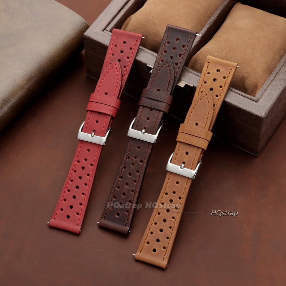 Breathable Cowhide Watch Strap 18mm 19mm 20mm 21mm 22mm 24mm Retro Leather Wristband for Seiko WatchBand Quick Release Bracelets