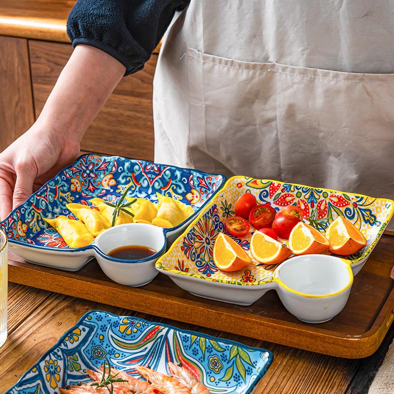 7.5Inch Bohemian Ceramic Plate Tableware Multifunctional for House Sauce Sushi Dish Dumplings Cake Snack Fruits Colorful Plates