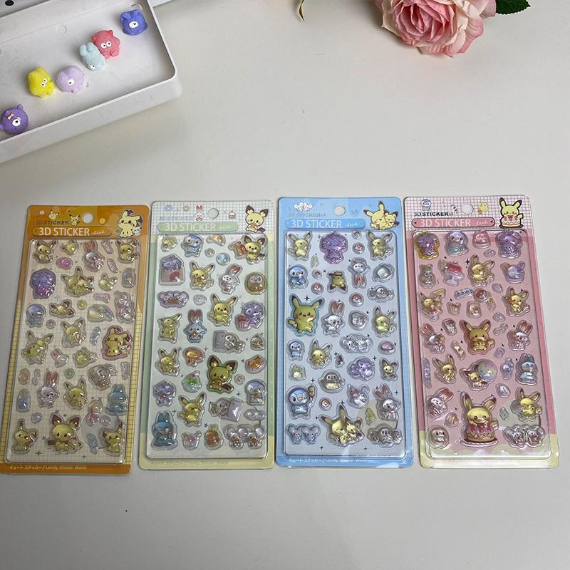 Pokemon 3D Relief Stickers Decorative Cute Cartoon Pikachu Phone Case Laptop Decoration Bubble Decals Gifts