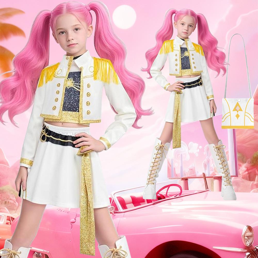 Kid Girls Rumi K Pop Demon Hunter Cosplay Kids Black Gloden Costume Chid Disguise Performance Roleplay Uniform Halloween