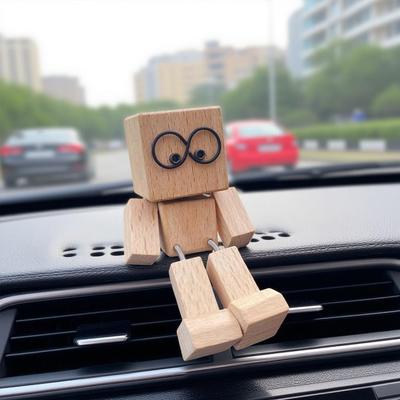 Shaking Wooden Man Figurine Shaking Feet Wooden Doll Cute Wood Man for Car Office Desktop Decorative Ornaments