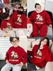 Family Festive Red New Year Sweatshirt Set - Round Neck, Autumn/Winter Collection for Parent-Child Trio