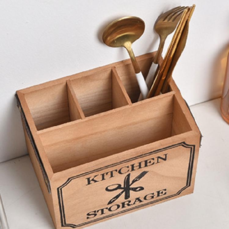 Rectangle Wood Napkin Holder Functional Wood Utensils Holder for Home Office Supplies and Kitchen Accessories Storage