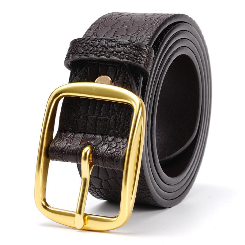 

Мужской ремень из натуральной кожи с крокодиловым узором и пряжкой из коровьей кожи, повседневный ремень из коровьей кожи для мужчин среднего и молодого возраста, деловой универсальный ремень для мужчин 130cm