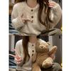 Plush button-up Henry collar knitted top women's autumn and winter temperament soft waxy shoulder sleeves loose sweater bottoming shirt