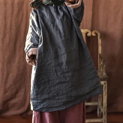 Women Vintage Linen Parkas Loose Button Winter Long Sleeve O-Neck Pullover Coats Chinese Style Warm Parkas