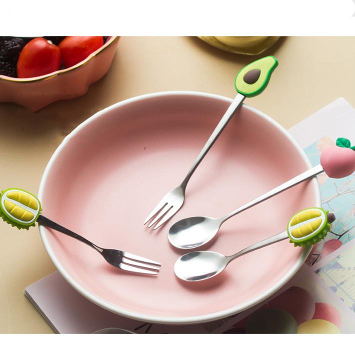 Fruit-shaped Stainless Steel Fruit Fork Spoon Creative Peach Durian Avocado  Dessert Spoon Silicone+ Stainless Steel Fruit Fork