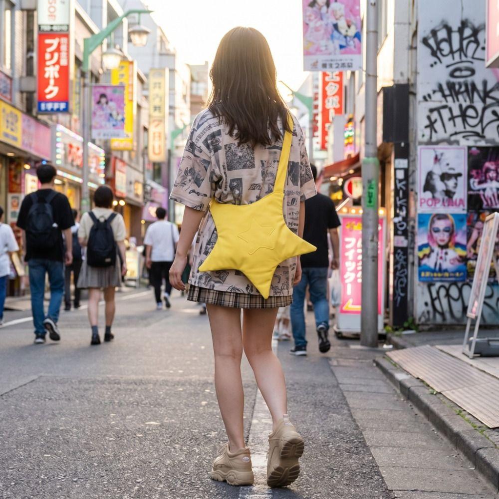 Schattige Stervormige Schoudertas Harajuku Vijfpuntige Ster Canvas Tas Ster Crossbody Tas Buiten