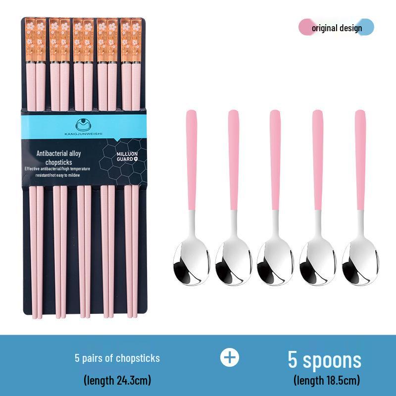 Cherry Blossom Antibacterial Non-slip Red Alloy Chopsticks - Single Pair