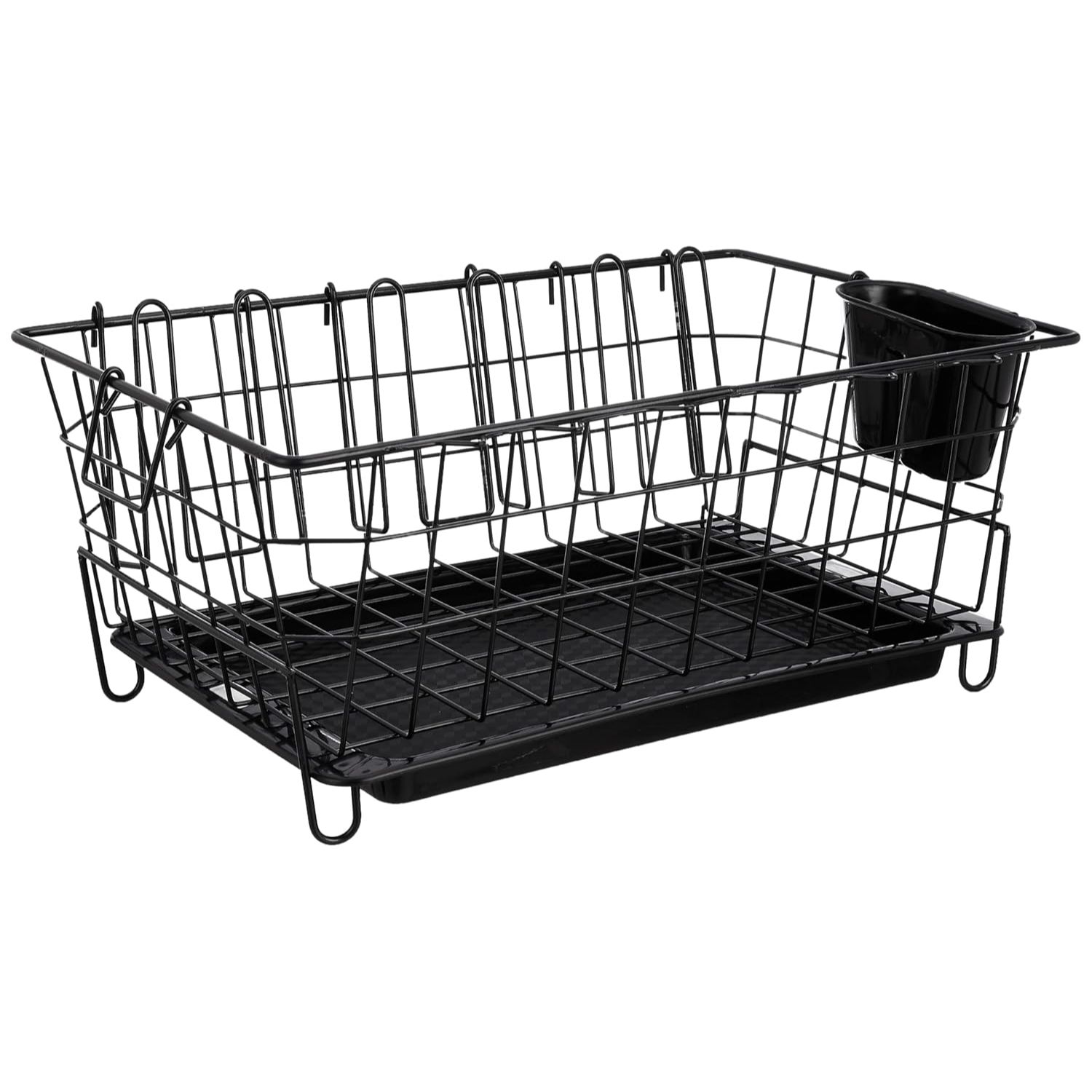 Stainless Steel Luxe Black Steel Dish Drainer with Drain Tray Detachable Cutlery Stand Bartan Plate Drying Basket Stand Black 553 x 37 x 23 Cm 6890₽