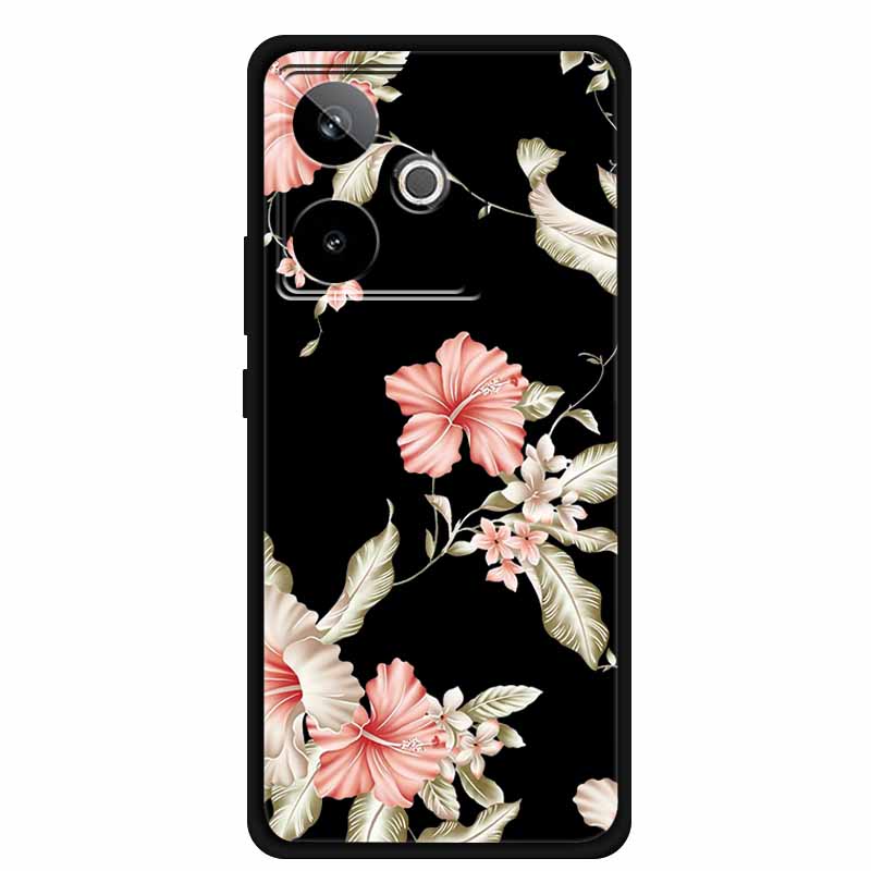 For Realme GT7 GT 7T Case Cute Floral Retro Black Silicone Soft Case Back Cover for Realme GT 7 TPU Funda For Realme GT 7T Coque