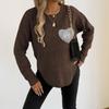 Women's Quilted Fleece Tops for Hollow Lace Pockets Round Neck Pullover Sweaters for Women