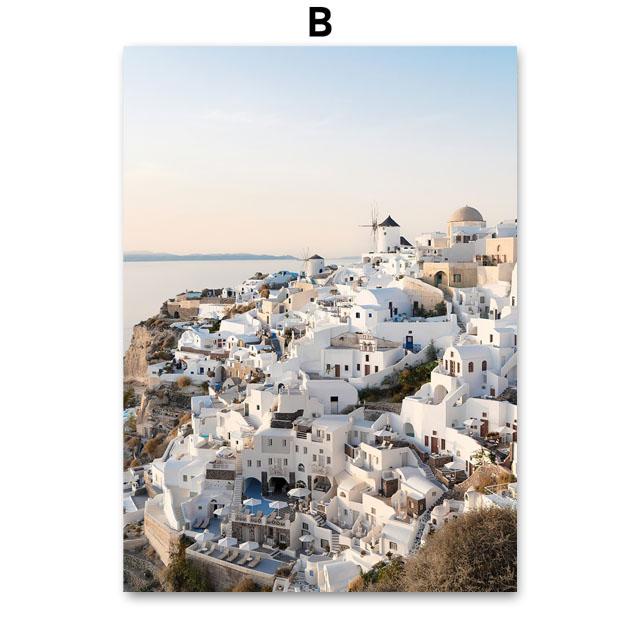 Santorini Sonne Zitronenbaum Vase Abstrakte Landschaft Poster und Drucke Wandkunst Leinwandmalerei Bilder Für Wohnzimmer Heimdekor