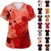 Women's V-Neck Short Sleeve Pocket Scrub Top with Halloween Print