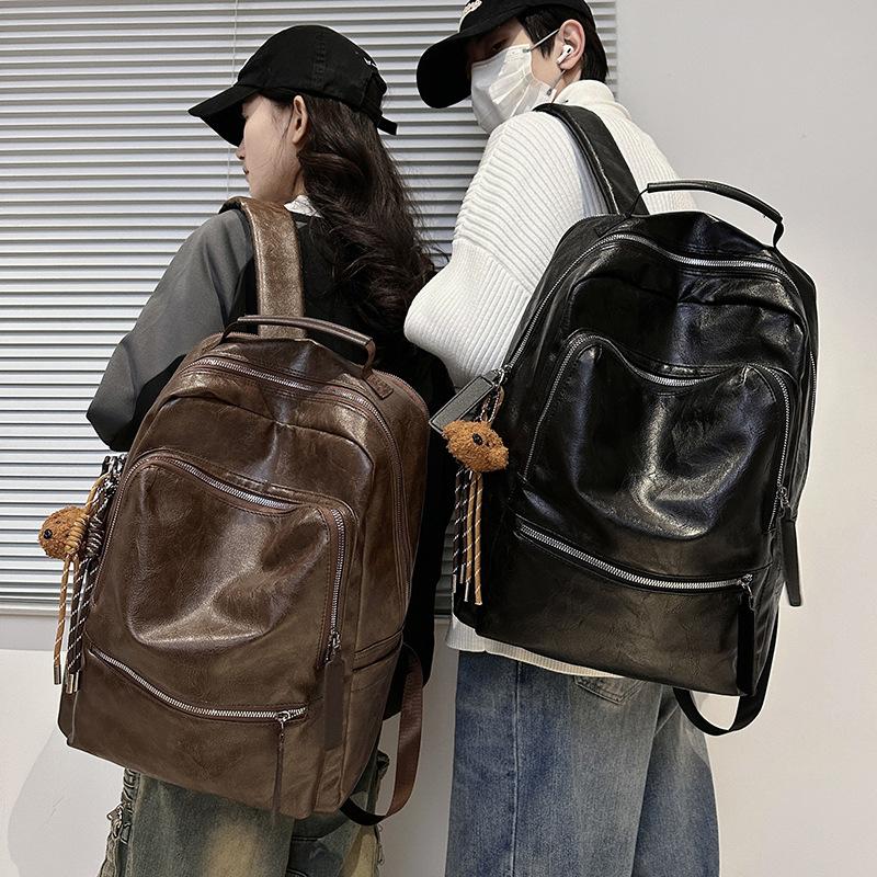 Retro Backpack Computer Bag Student Large Capacity Schoolbag Pu Leather Men'S Business Leisure Travel Bag