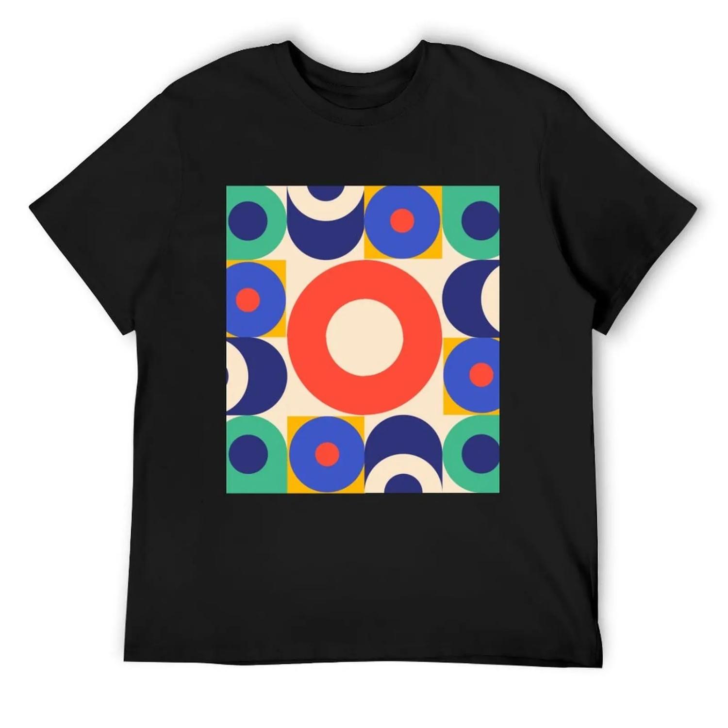 Геометрический абстрактный ретро-узор Футболка винтажная однотонная Эстетичная одежда мужская больших размеров S