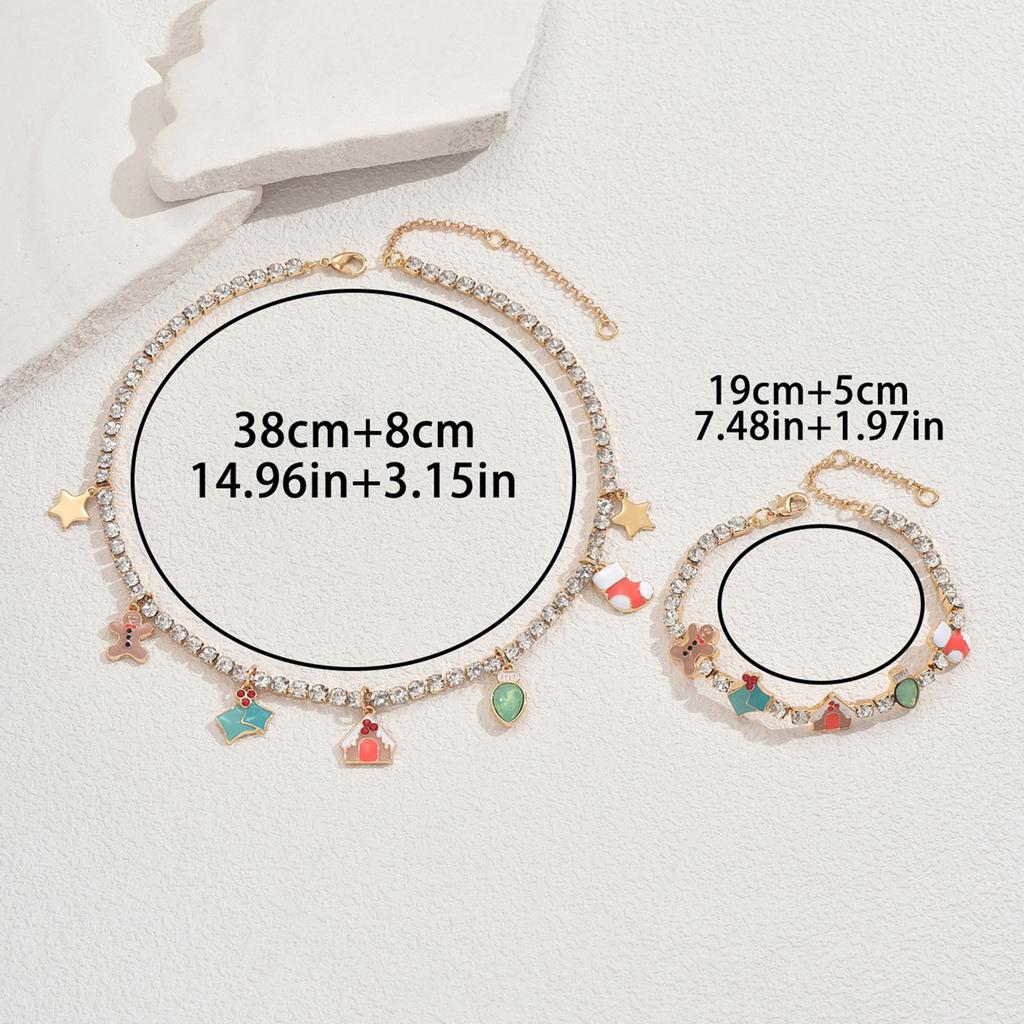 Wind Ladies Bracelet Necklace Set Geometric Christmas Pattern Drip Oil Design Clavicle Chain Diamond Jewelry Women