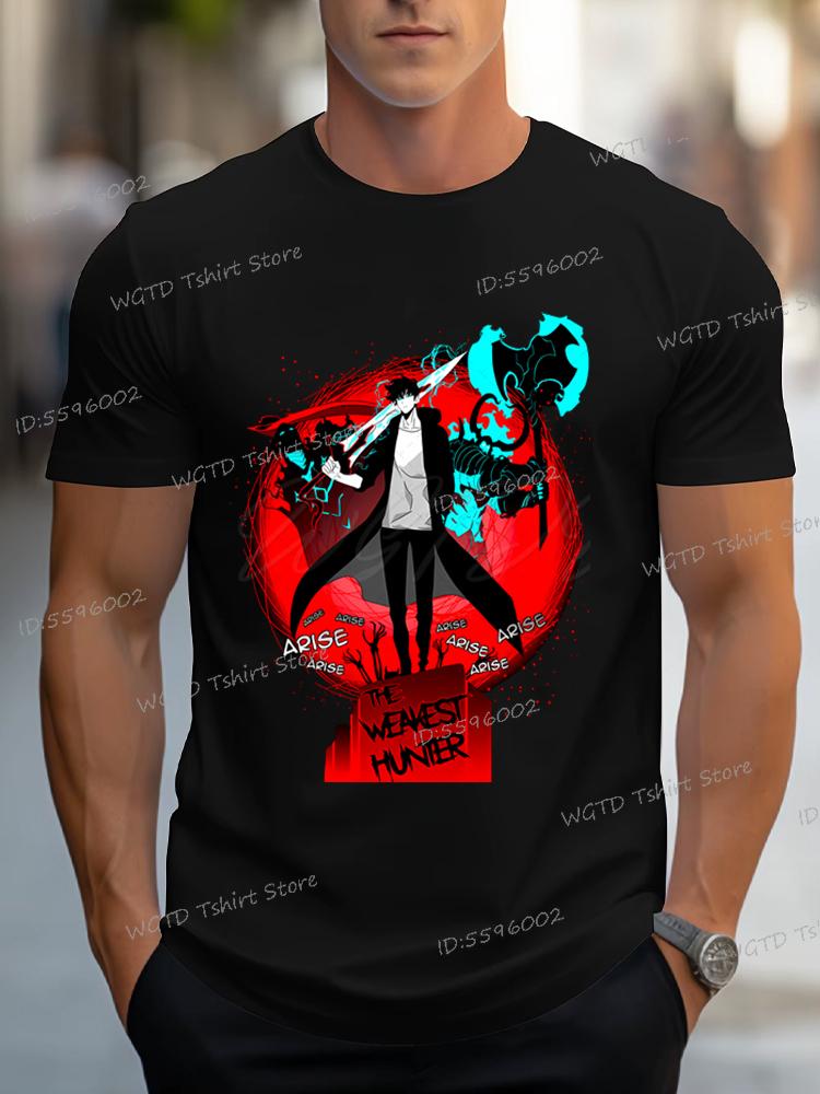Solo Leveling Anime T-Shirt Sung Jinwoo New Manga Black Shirt S-4XL Funny Graphic Solo Leveling T Shirt Vintage Men Women Tshirt