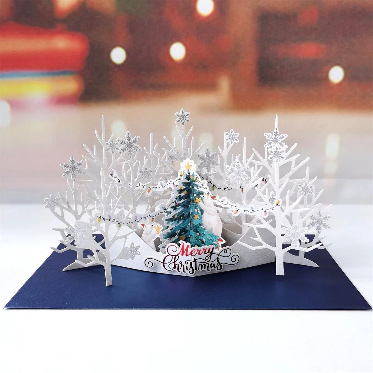 3D Pop-Up Christmas Card with Santa & Reindeer-Festive Snowy Village Holiday Greeting Card for Family & Friends (Moonlit Design)