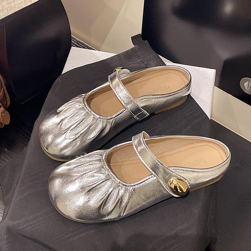 

Баотоу полутапочки женские летние 2025 новые однопедальные ленивые мягкая подошва повседневные беременные женщины 40 серебряный