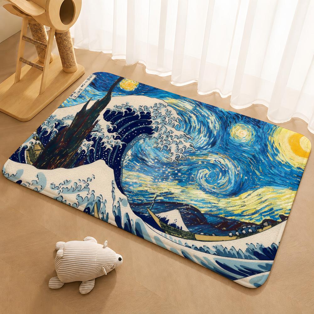 H-Hokusai O-Ohara K-Koson Floor Mat Floor Mat Soft Flannel Non-Slip Door Rug for Living Room