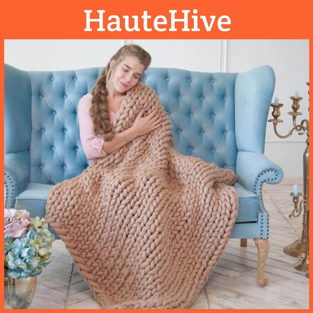 Wunsch Gemütliche Handgewebte Dicke Garn Decke Für Erwachsene Stilvolle Sofaüberwurf Weich Und Plüsch